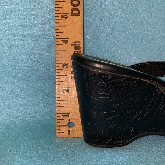 LIZ CLAIBORNE Seville leather wedge black strap chunky summer sandals size 6.5 M - Picture 11 of 12